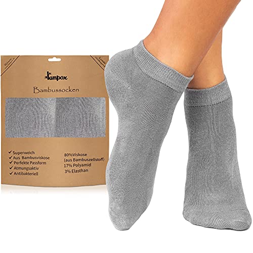 lampox® - Sneaker Bambussocken - 6 Paar - Geruchshemmend - Antibakteriell - Socken (35-38, Grau) von lampox