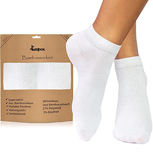 lampox® - Sneaker Bambussocken - 6 Paar - Geruchshemmend - Antibakteriell - Socken (35-38, Weiß) von lampox