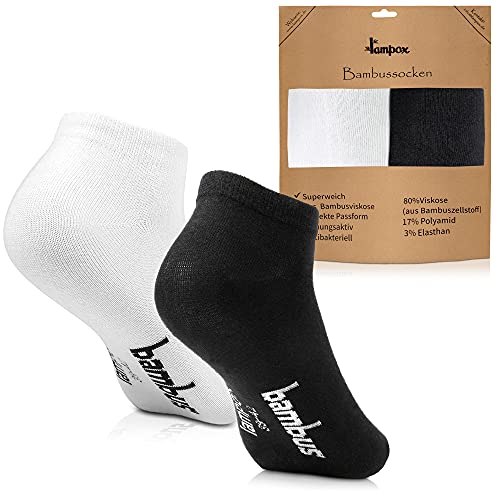 lampox; - Sneaker Bambussocken - 6 Paar - Geruchshemmend - Antibakteriell - Socken (43-46, 3x Schwarz + 3x Weiß) von lampox