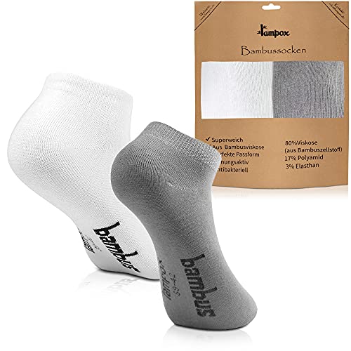 lampox Sneaker Bambussocken (6 Paar) Socken Laufen (43-46, 3x Weiß + 3x Grau) von lampox