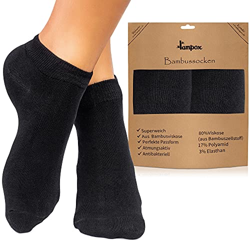 lampox Sneaker Bambussocken - 6 Paar - Atmungsaktiv - Komfortbund - Geruchshemmend - Antibakteriell - Klimaregulierend - Saugfähig - Reduziert Fußschweiß - Superweich - Socken (47-50, Schwarz) von lampox