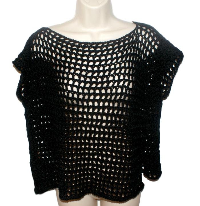 Baumwoll-Top, Damenbekleidung, Übergröße T-Shirt, Frau Top, Schwarzes Häkel T, Netz Sommer Baumwolle T-Shirt von lanacooper