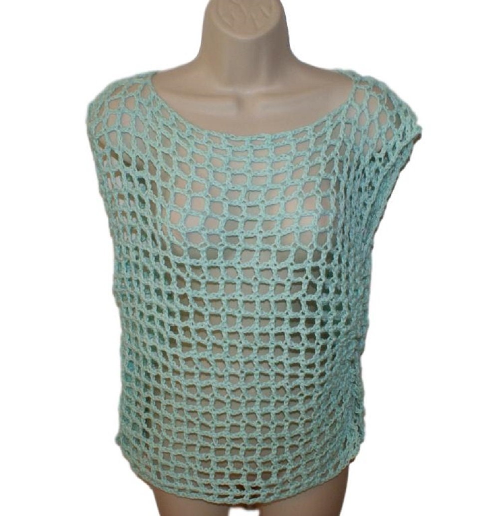 Baumwolle Crop Top, Damenbekleidung, Übergröße T-Shirt, Frau Aqua Häkeltop, T, Netz-T-Shirt, Häkel-T-Shirt, Sommer-Top, Crop-T-Shirt von lanacooper