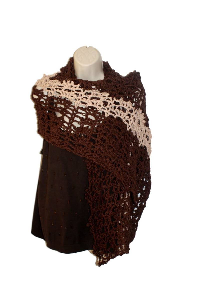 Brauner Schal, Baumwollschal, Zierlicher Eleganter Schulterschal, Spitzenschal, Damenschal, Brautschal, Brautschal Brauner Schal, Baumwollschal, Zierlicher Eleganter Schulterschal, Spitzenschal, Damenschal, Brautschal, Brautschal von lanacooper