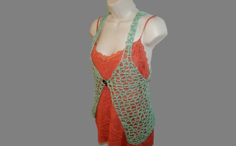 Damen Weste, Grüner Shrug, Baumwollweste, Jade Ärmellose Sommerweste, Spitzen Bolero, Übergröße Grüne Weste von lanacooper