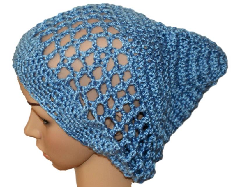 Frauen Hut, Leichte Mütze, Blau Slouch Rasta, Hipster Boho Style Tam, Oversize Häkelmütze, Denim Mütze von lanacooper