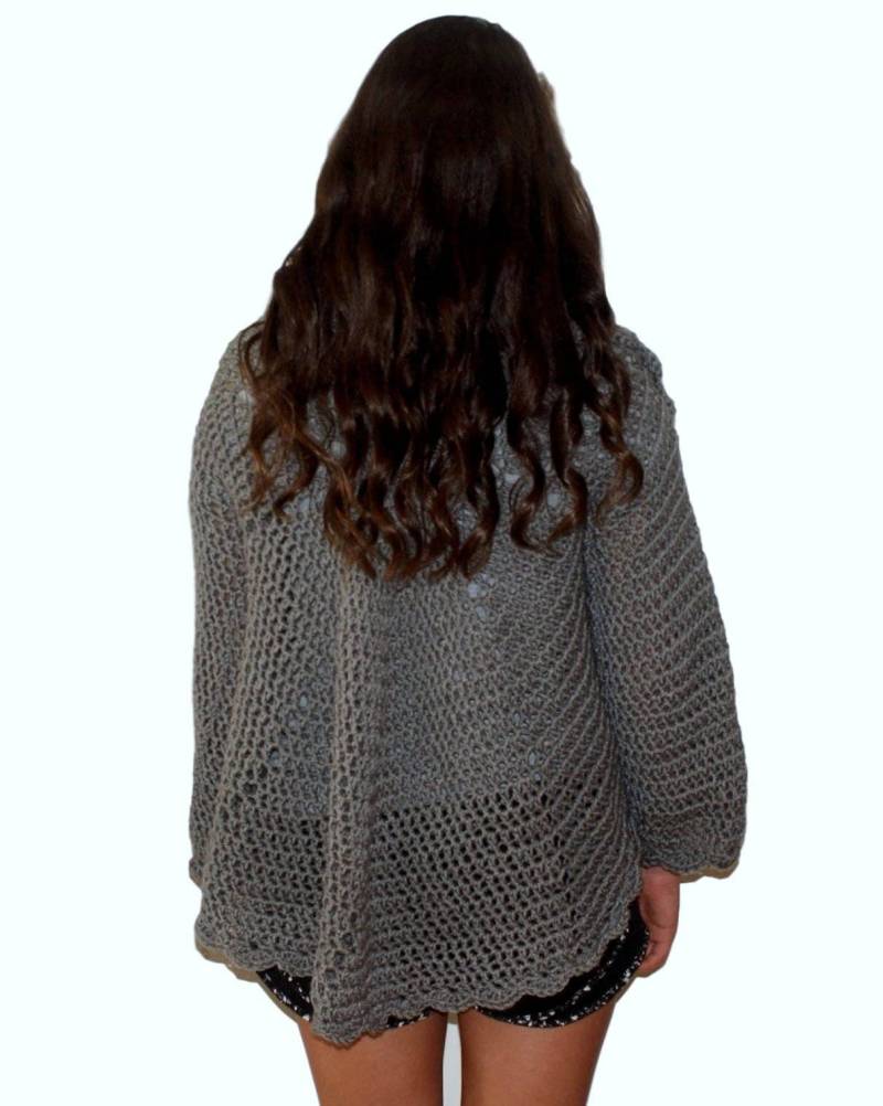 Graue Strickjacke, Pullover Mantel, Plus Größe Pullover, Grauer Häkeln Kreis Winter Jacke, Häkeljacke von lanacooper