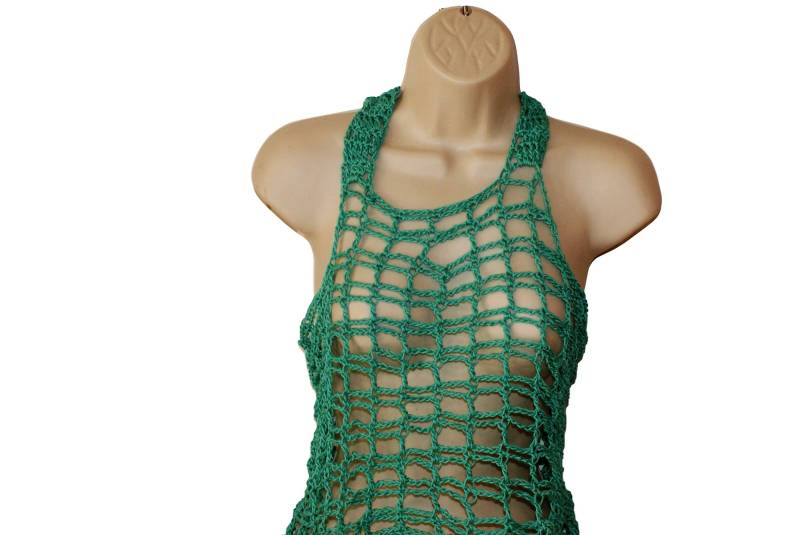 Kleidung in Übergröße, Damentop, Damenbekleidung, Sommertop, Damenoberteil, Häkeltop, Racerback-Oberteil, Sommerweste, Türkise Netzweste von lanacooper