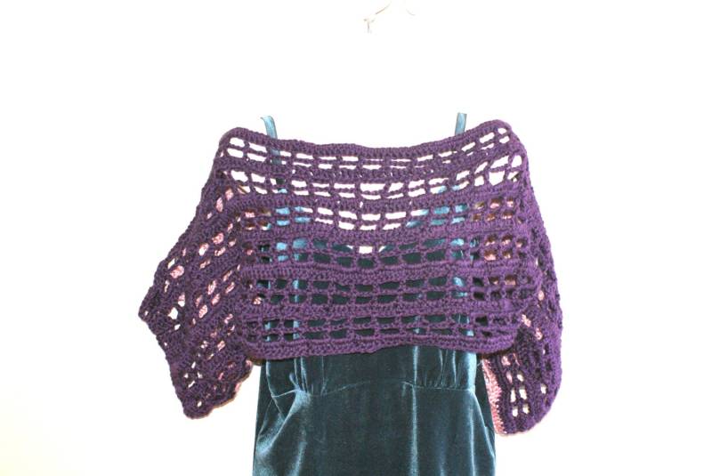 Lila Shrug, Gehäkelter Bolero, Weste, Rosa Häkelpullover, Plus Größe Cape, Damenpullover, Kurzweste von lanacooper