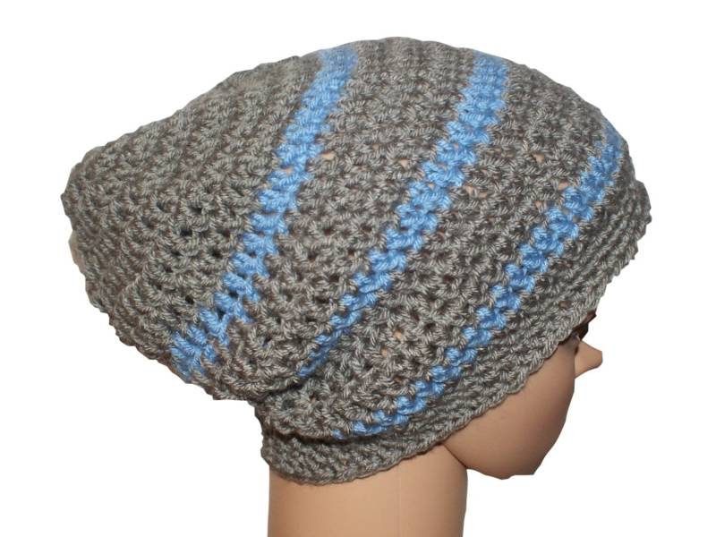 Snowboard Mütze, Blau Slouchy Gaming Slacker Stripe Cap, Skater Board Grau Hipster Mütze von lanacooper