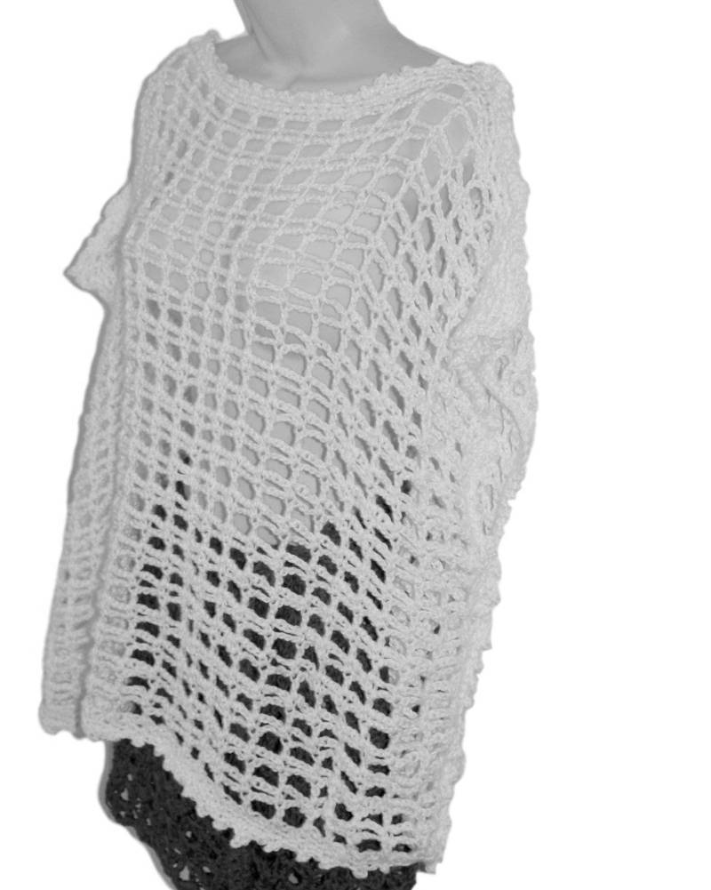 Weiße Tunika, Weißes Hochzeit Top, Gehäkelter Bolero, Weißer Dolman, Pullover, Brautmode, Hochzeitskleid, Pullover Der Frau von lanacooper
