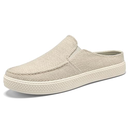 Damen-Schlupf-Clogs für drinnen und draußen, Hausschuhe mit rutschfester Sohle, lässige Bootspantoletten, Loafers, Segeltuch-Flats, Off-White ​, 7.5 Wide Women/6.5 Men von landing craft