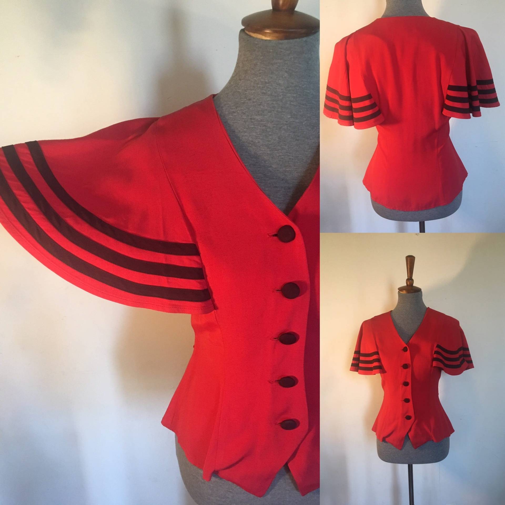 Unglaubliche Kate Warner 50 Oben - Rot Mit Schwarz Gestreiften Schmetterling Ärmel Unglaubliche Kate Warner 50 Oben - Rot Mit Schwarz Gestreiften Schmetterling Ärmel von laparisiennecloset