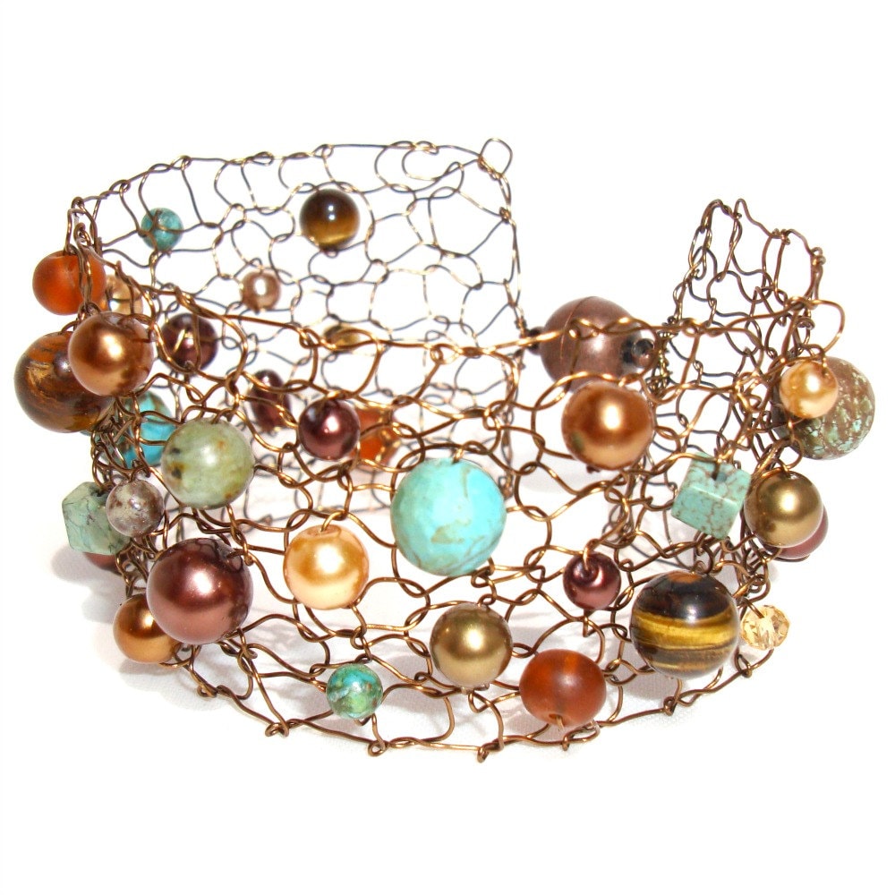 Hand Gestricktes Türkis Armband Kupferdraht, Edelstein Perlen Schmuck Hand Gestricktes Türkis Armband Kupferdraht, Edelstein Perlen Schmuck von lapisbeach