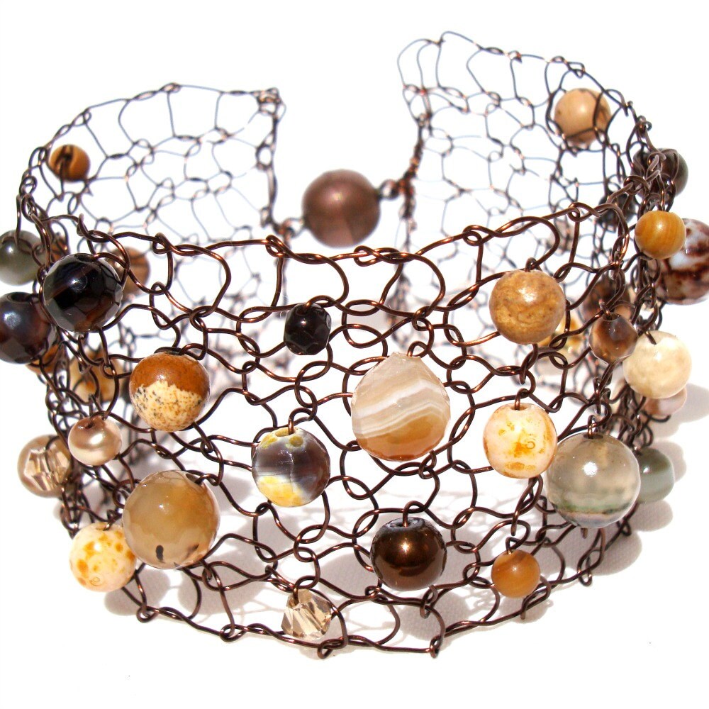Handgemachte Kupferdraht Armreif Achat Jaspis Perle Perlen Herbst Schmuck Handgemachte Kupferdraht Armreif Achat Jaspis Perle Perlen Herbst Schmuck von lapisbeach
