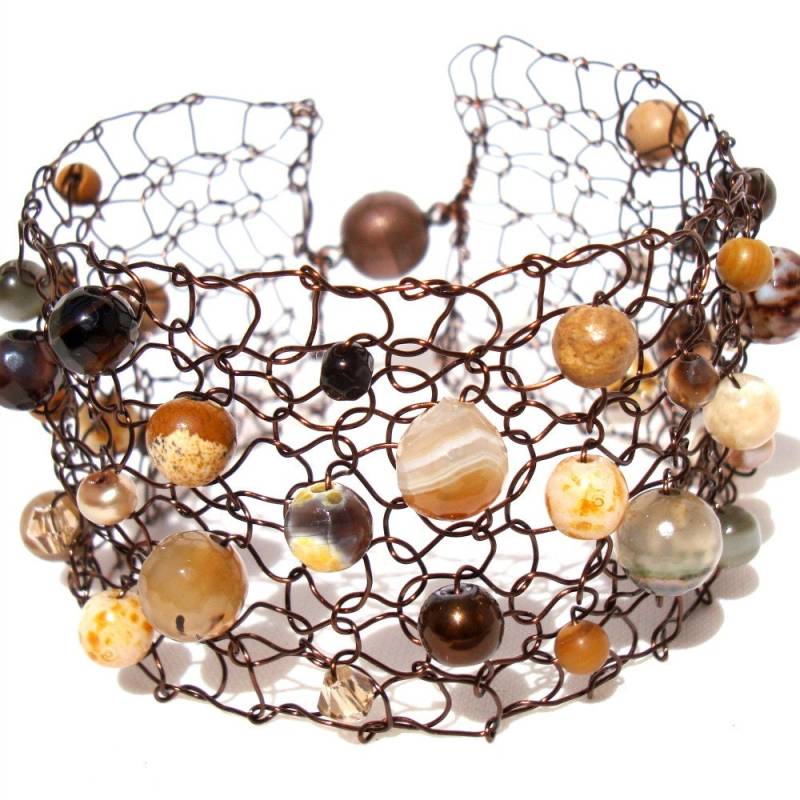 Handgemachte Kupferdraht Armreif Achat Jaspis Perle Perlen Herbst Schmuck Handgemachte Kupferdraht Armreif Achat Jaspis Perle Perlen Herbst Schmuck von lapisbeach