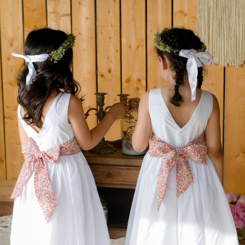 Bandgürtel Für Zeremonienkleid in Liberty Phoebe Corail von laplumedaugustin