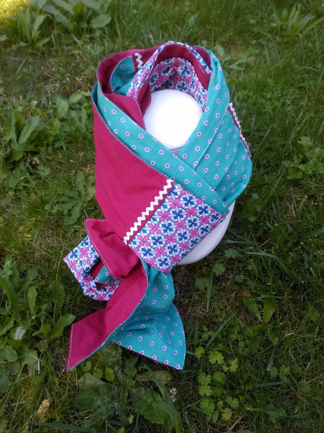 Schal, Langschal, Burgunderroter Und Grüner Phantasiesch, Mehrfarbiger Schlinge, Handgenäht, Handgefertigt Schal, Langschal, Burgunderroter Und Grüner Phantasiesch, Mehrfarbiger Schlinge, Handgenäht, Handgefertigt von laptarine