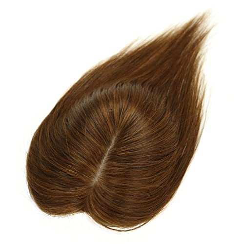Larafona Echthaar Topper Silk Base Damen Toupee Clip in Hair Extensions für Dünnes Haar Haarausfall Topper 6x12cm 25cm Lang Mittel braun 4# von LARAFONA