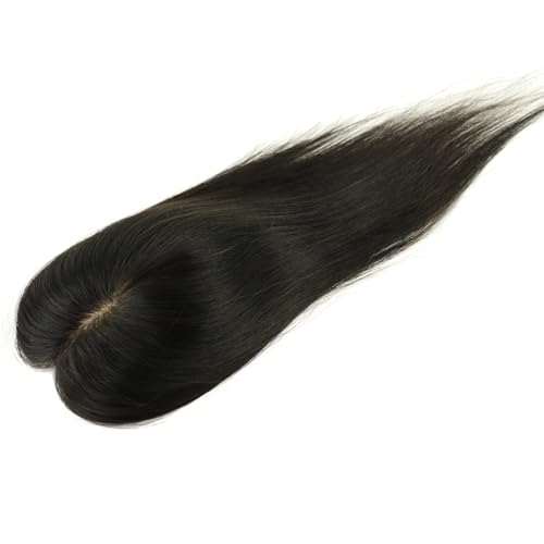 Larafona Echthaar Topper Silk Base Damen Toupee Clip in Hair Extensions für Dünnes Haar Haarausfall Topper 6x12cm 25cm Lang Natürliches Schwarz von LARAFONA