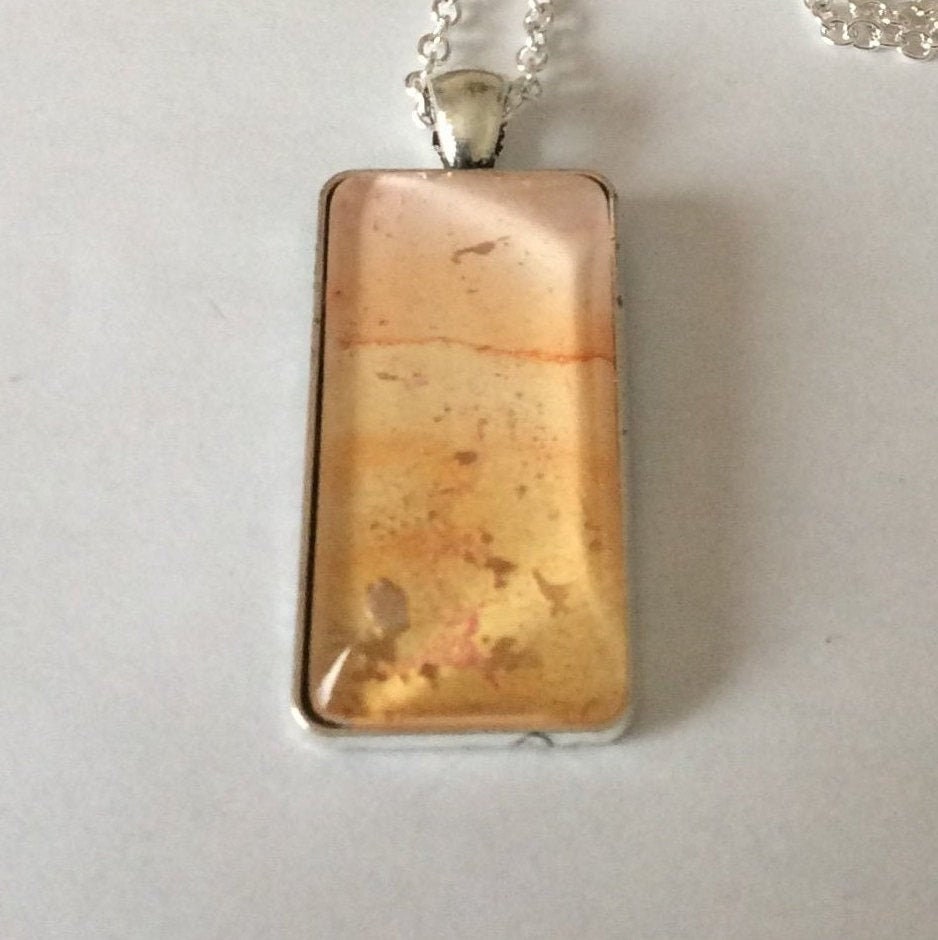 Medaillon Halsketten Edelstahl Aquarell Rechteck Kette Grün Oder Blau Orange Welle Meer Wald Landschaft Schmuck L'art D'embellir von lartdembellir