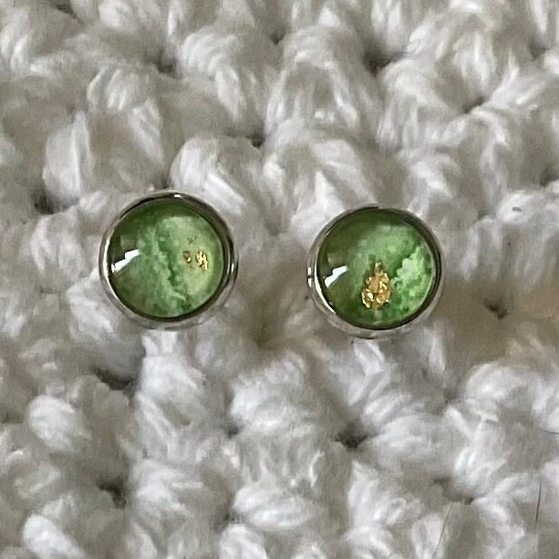 Mini Ohrstecker 8mm Rund Edelstahl Aquarell Gold Blätter Glas Cabochons Schmuck Die Kunst Der Verschönerung Ba68 von lartdembellir