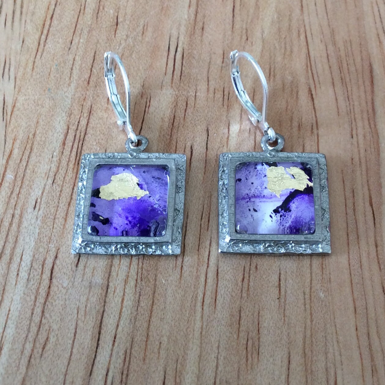 Ohrringe Zinn Edelstahl Aquarell Quadrat Glas Cabochon Blattgold Schmuck Die Kunst Der Verschönerung Ba90/131 von lartdembellir