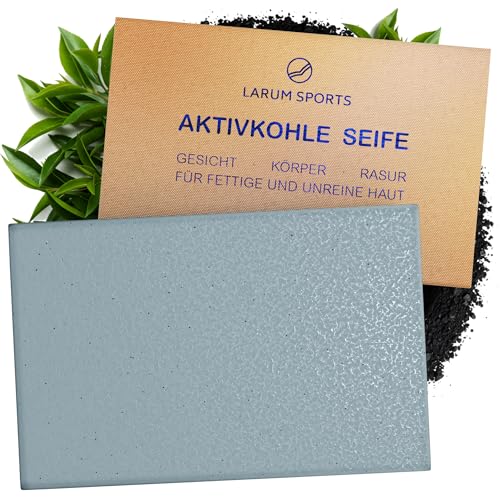 larum sports Black Soap, feste Duschseife Männer, Aktivkohle Seife gegen Akne und Pickel, Naturseife, Seife Stück, feste Seife Männer, schwarze Seife, festes Duschgel Männer, African Black Soap 85g von larum sports