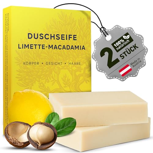 larum sports feste Duschseife Männer Limette-Macadamia, festes Duschgel, feste Seife Männer für Haare, Körper, festes Shampoo Männer, Seife Herren, Naturseife Männer, 2x Bio Seife à 85g von larum sports