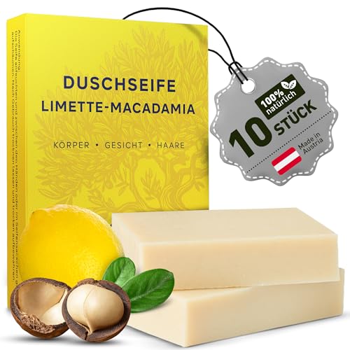 larum sports feste Duschseife Männer Limette-Macadamia – festes Duschgel – Seife für Haare, Körper, Gesicht – festes Shampoo – Herren Naturseife – 10x Bio Seife à 85g von larum sports