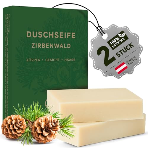 larum sports feste Duschseife Männer Zirbenwald – festes Duschgel – Seife für Haare, Körper, Gesicht – festes Shampoo – Herren Naturseife – 2x Bio Seife Stück à 85g von larum sports