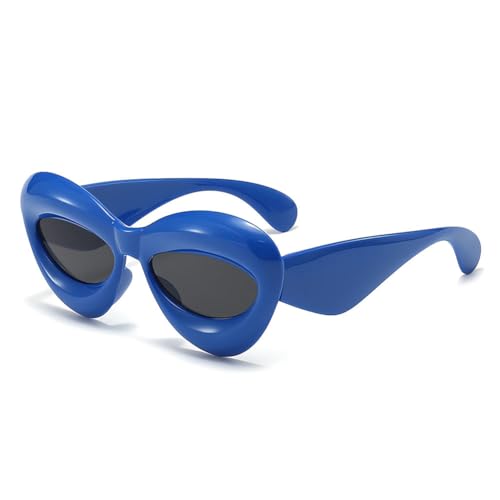 Sonnenbrille, Retro Sonnenbrille, Partybrille Hippie Brillen Mode Sonnenbrille, Dicker Rahmen Sunglasses Vintage Sonnenbrille, Rave Brille für Draußen Strand,Einheitliche Partei (Katzenauge-Blau) von lasesasies