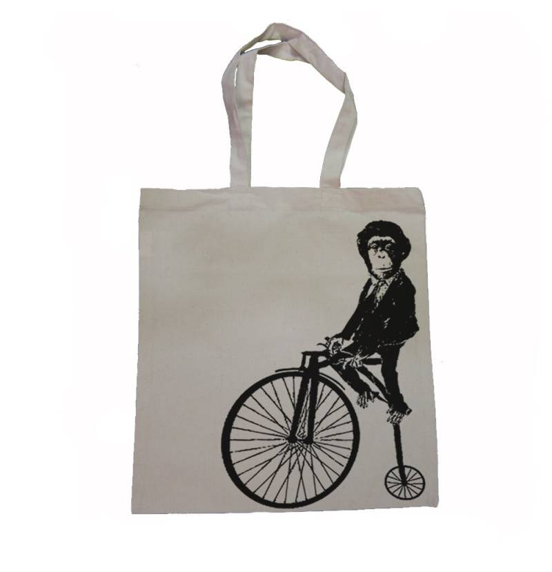 Affe Auf Dem Fahrrad Canvas Tragetasche, Schwein Lion Tote Animal Print Handtaschen von lastearth