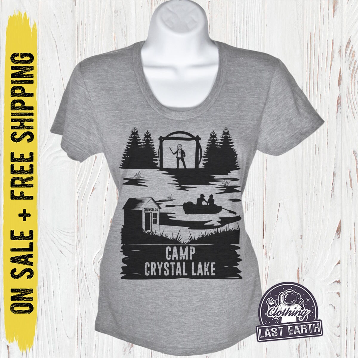 Damen Kleines Shirt, Camp Crystal Lake T-Shirt, Freitag Der 13Te, Tri-Blend Athletisch Grau, Natur Im Verkauf, Kostenloser Versand von lastearth