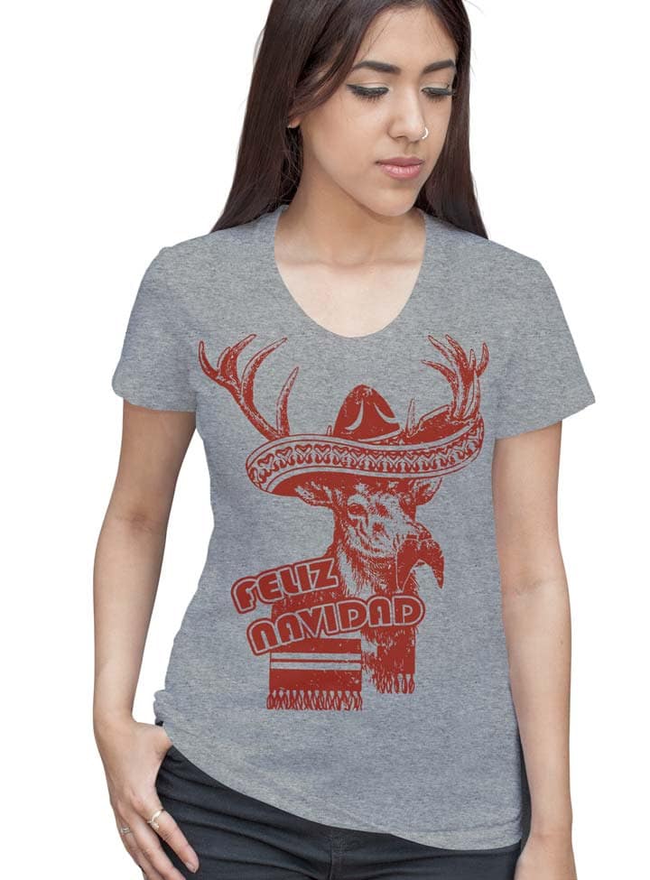 Frauen Feliz Navidad Señor Reindeer T-Shirt - Rentier Shirt Weihnachtsgeschenk Geschenk Für Sie S M L Xl 2X von lastearth