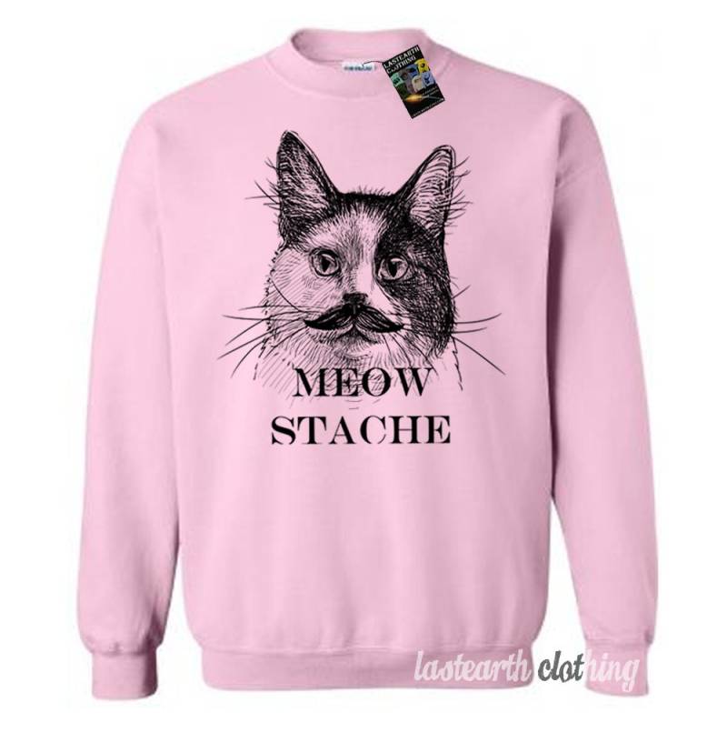 Katze Miau Stache Pullover Fleece Sweatshirt - S M L Xl 2X | Farboptionen von lastearth