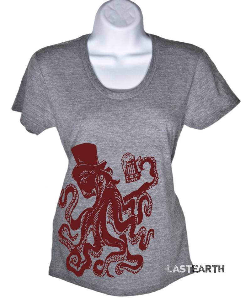 Oktopus-T-Shirt - Bier, Das Lustige Betrunkene Seestrand-Oktopus-Weinlese-T-stücke Tier-T-Shirts Humor-T-stücke Vorhanden Männer Frauen Geschenke von lastearth