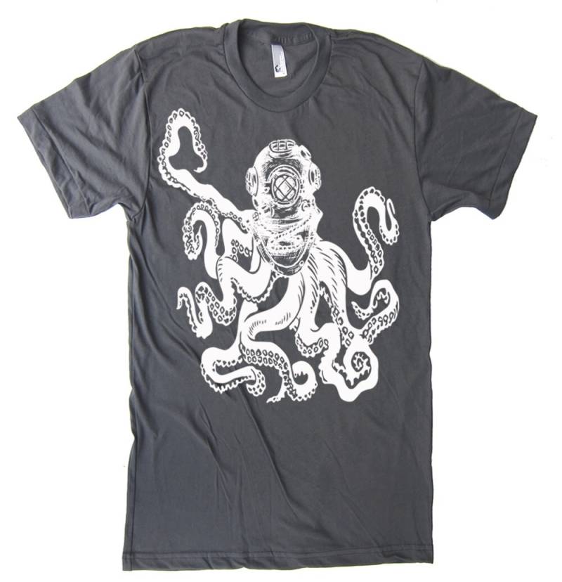 Oktopus Tiefseetaucher T-Shirt - American Apparel S M L Xl 2Xl | 9 Farboptionen von lastearth