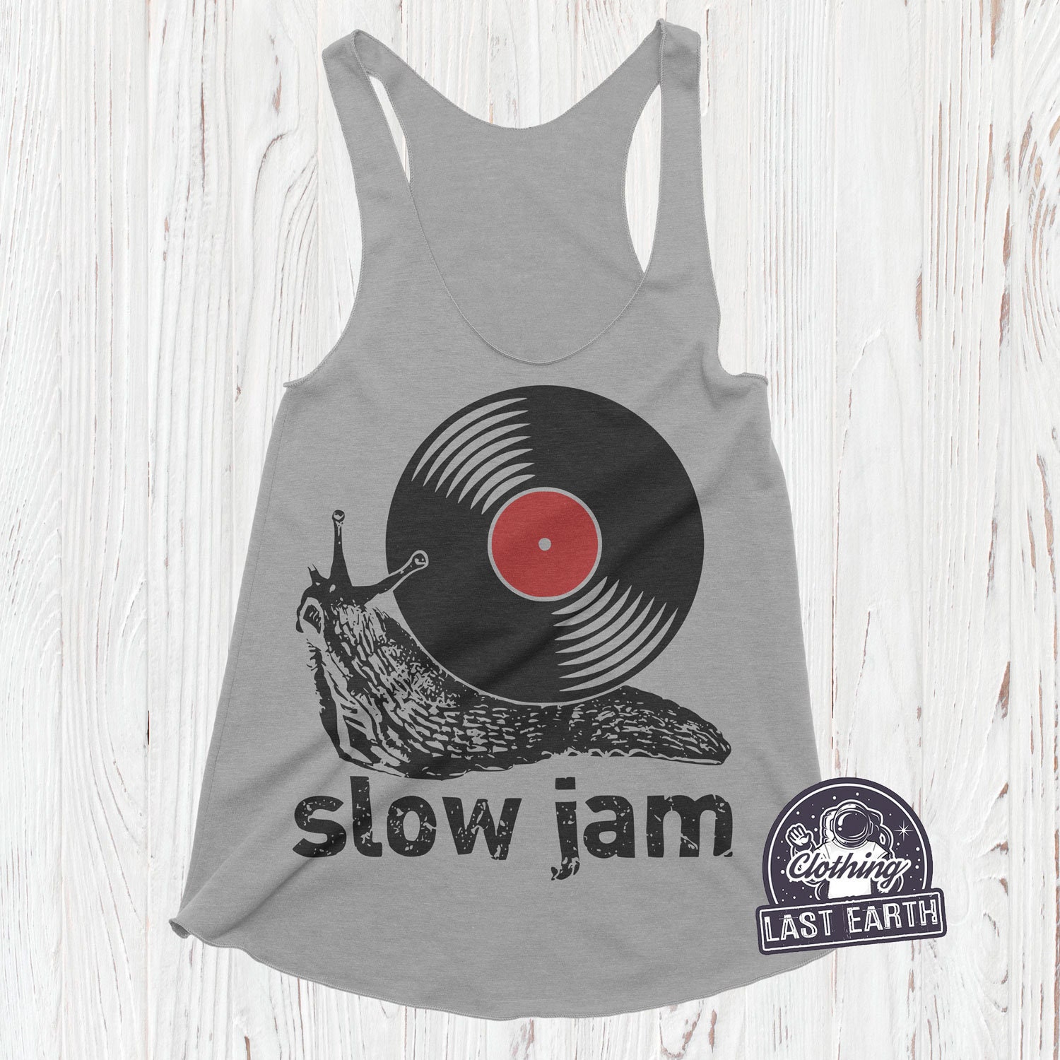 Slow Jam Tank Top, Musik Shirt, Damen Tops, Sommer Tank, Vintage Vinyl Lustiges Schnecken Racerback Laufshirt von lastearth