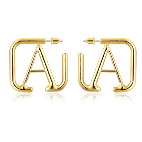 14 Karat Gold Geometrische Ohrringe, Stilvoller Buchstabe A-Ohrstecker Eleganter Initial-Ohrring für Mädchen Ohrring-Creolen für Frauen Schmuckgeschenk von lasuroa