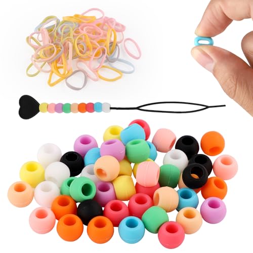 50stk Silikon Haarperlen, Weiche Pony Perlen für Haar Weiche Haarperlen mit Elastischen Haarbändern Haarperlennadel Haarperlen-Set für Kinder Mädchen Frauen von lasuroa