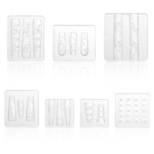 7stk Transparent 3D Blumennagelformen, Silikon Nagel Anhänger Formen mit Stilvollen Blütenblatt Schwan Schmetterling Entwürfe Professionell Maniküre Dekor Zubehör für Frauen von lasuroa