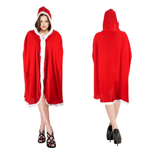 Weihnachts Umhang mit Kapuze, rot Weihnachts Samt Umhang Robe Weihnachtskostüm Weihnachtsmann Poncho Kleid für Erwachsene Kinder (M) von lasuroa