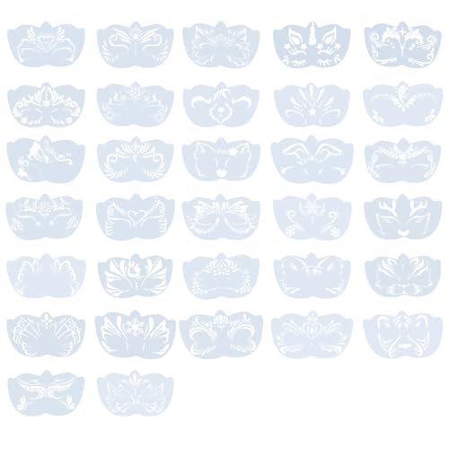 lasuroa 32stk Gesichtsbemalungsschablonen, Gesichtsbemalungsvorlage mit Ausgehöhlten Mustern Wiederverwendbares Gesichts- und Körperbemalungsschablonen-Set für Kinder Halloween-Party Urlaubs-Make-Up von lasuroa