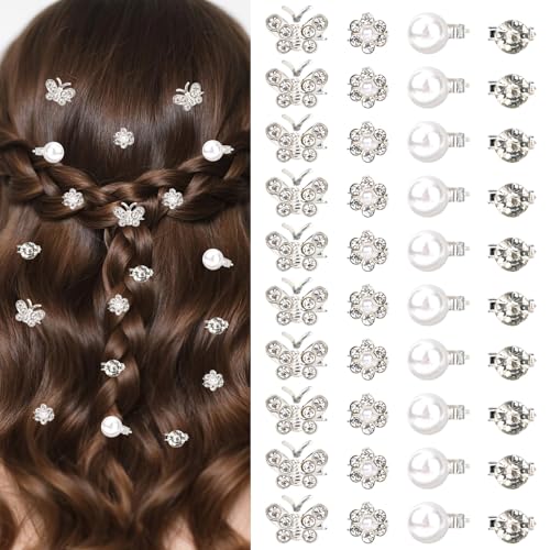 lasuroa 40 Teiliges Mini Blumen Haarspangen Set, Glitzernde Haarnadeln mit Strass und Perlen Süße Dekorative Schmetterlings Blumen Haar Accessoires für Hochzeiten Brautjungfern Mädchen und Frauen von lasuroa