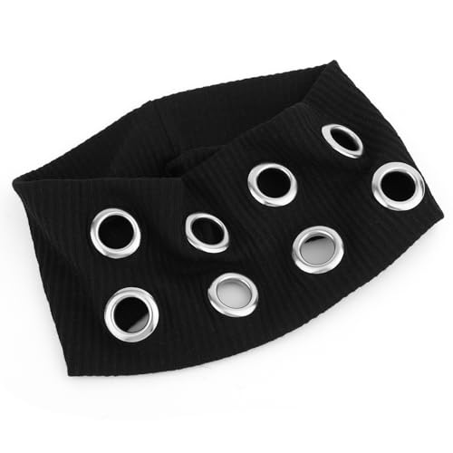 lasuroa Elastisches Stirnband mit Ausgehöhlten Ösen für Damen, Breites Ösen-Stirnband Stilvolles Punk-Haarband Damen Haar-Accessoires für Yoga Workout Laufen (Schwarz) von lasuroa