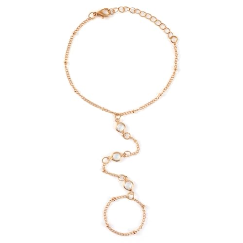 lasuroa Ring Armband Handkette, Verstellbar Goldene Handkette Armband mit Fingerring Sommerschmuck für Frauen von lasuroa