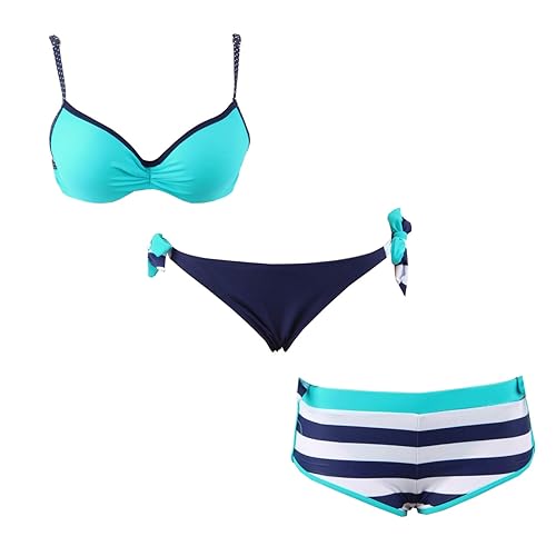 3er Damen Bikini Set Surfer Style Push Up Badeanzug Panty Strandkleidung S/XL Größe L/XL Türkis von lau-fashion