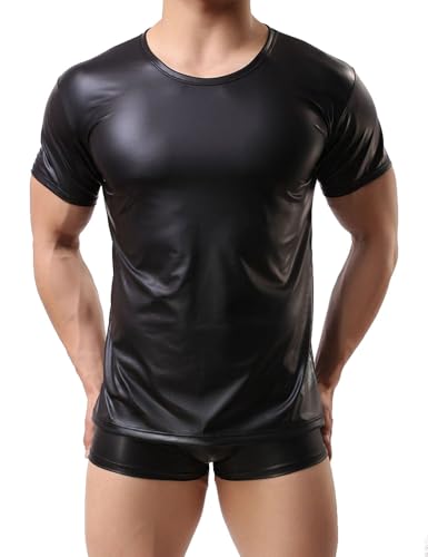 Leder Herren Unterwäsche Kurzarm T-Shirt Unterhemd Dessous Top M/XL Größe M/L von lau-fashion