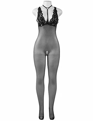 lau-fashion Spitze Damen Catsuit Transparenz Harness Bodystocking Netz Nylon S/M von lau-fashion